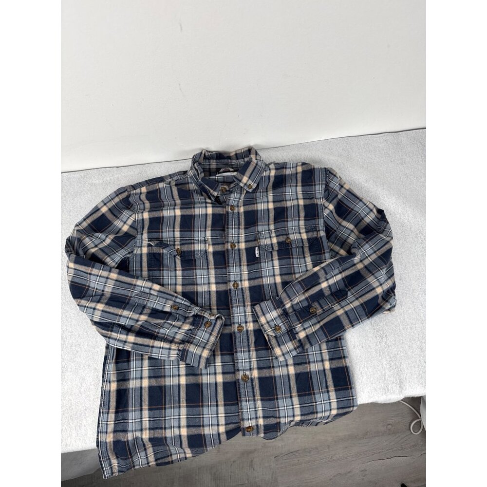 Carhartt Men's Blue Plaid L Longsleeve Double Breasted Shirt Button Relaxed Fit